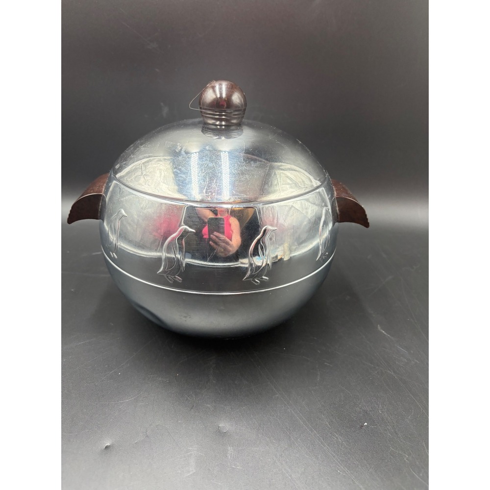 West Bend MCM Penguin Hot and Cold Server Chrome Bakelite Ice Bucket Vintage 50s
